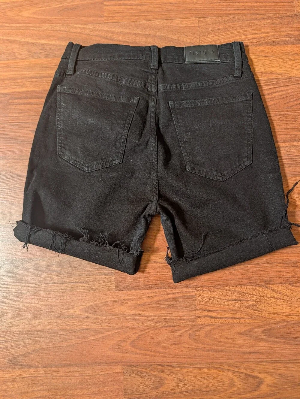 Pistola High Rise Cutoff Black Denim Bermuda Shorts Size 27 Frayed Fringe Hem​